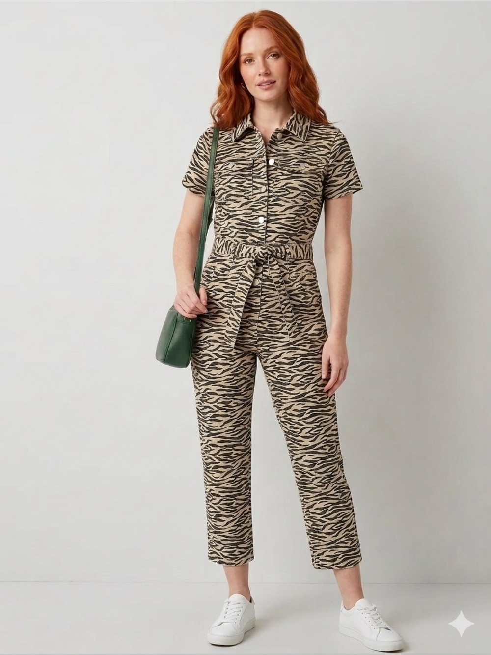 Animal Print Tiger Zebra Denim One-Piece Jumpsuit Utility Coveralls Ankle Pant